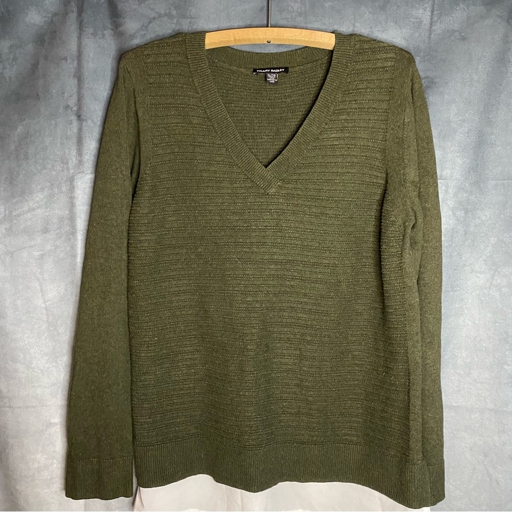 Hilary Radley Sweater Shirt Army Green Knit Layered Look Career Acadamia‎ XL